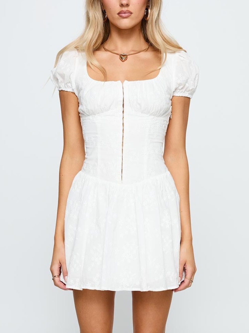 NEW Princess Polly Lethia Corset Mini Dress White Puff Sleeve Lace Up Cotton - Picture 9 of 11